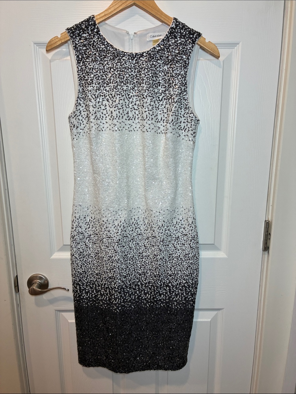 Calvin Klein Black and White Sequin Ombre Midi Dress